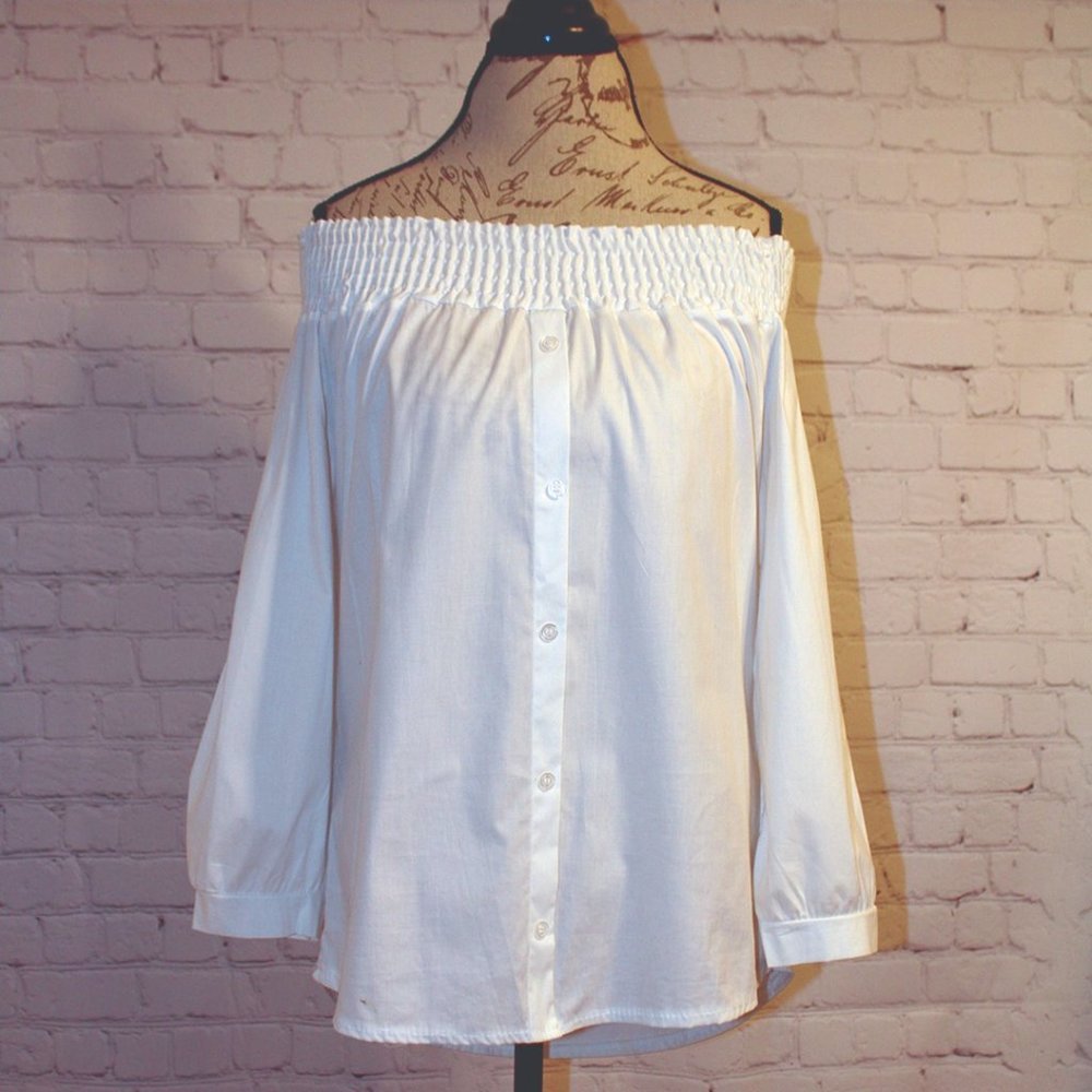 White Off Shoulder Long Sleeve Top